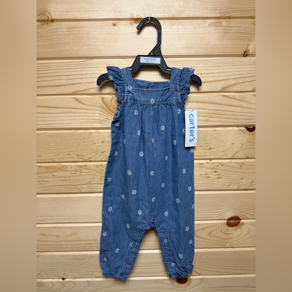 Carter’s Daisy Floral Cotton Chambray Jumpsuit with Flutter Sleeves 6m